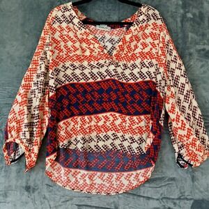 Sam & Lavi Blouse Womens M Sheer Printed Button Made in USA Abstract Colorful